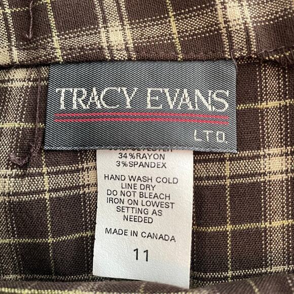 NWT Vintage Tracy Evans Plaid Schoolgirl 90s Y2K Mini Skirt 11 Large Brown Tan - Picture 4 of 12